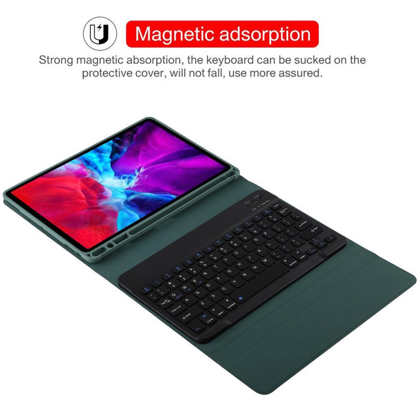 TG11B Detachable Bluetooth Black Keyboard + Microfiber Leather Tablet Case for iPad Pro 11 inch (2020), with Pen Slot & Holder (Dark Green)