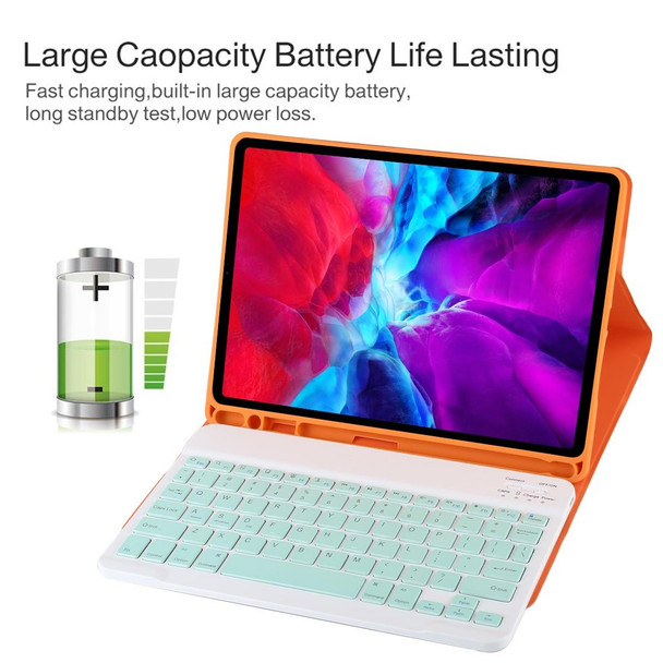 TG11B Detachable Bluetooth Green Keyboard + Microfiber Leather Tablet Case for iPad Pro 11 inch (2020), with Pen Slot & Holder (Orange)