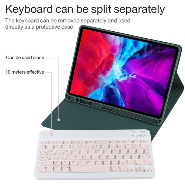 TG11B Detachable Bluetooth Pink Keyboard + Microfiber Leather Tablet Case for iPad Pro 11 inch (2020), with Pen Slot & Holder (Dark Green)