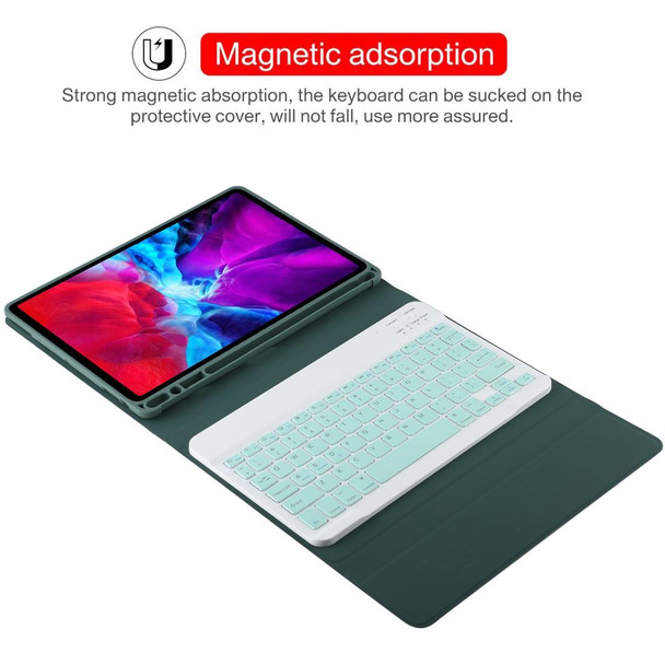 TG11B Detachable Bluetooth Green Keyboard + Microfiber Leather Tablet Case for iPad Pro 11 inch (2020), with Pen Slot & Holder (Dark Green)