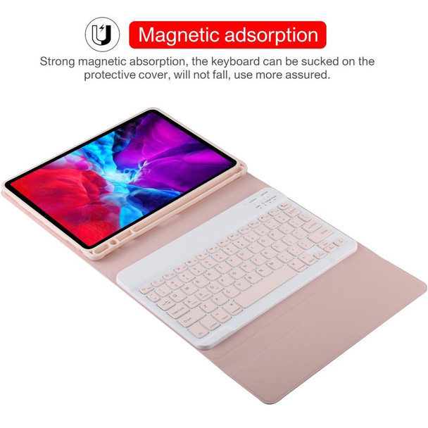 TG11B Detachable Bluetooth Pink Keyboard + Microfiber Leather Tablet Case for iPad Pro 11 inch (2020), with Pen Slot & Holder (Pink)