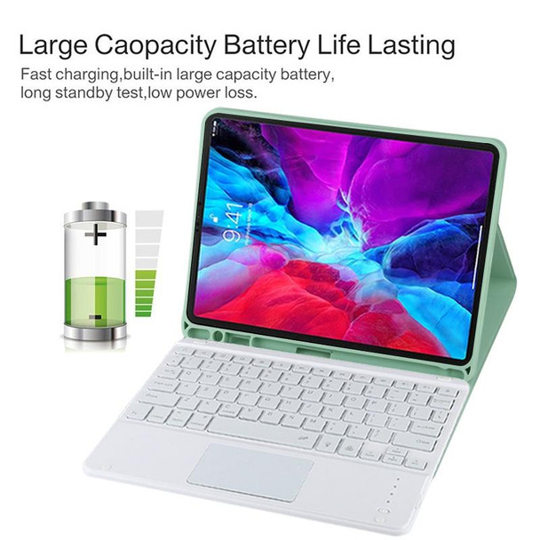 TG11BCS Detachable Bluetooth White Keyboard Microfiber Leather Tablet Case for iPad Pro 11 inch (2020), with Backlight & Touchpad & Pen Slot & Holder (Green)
