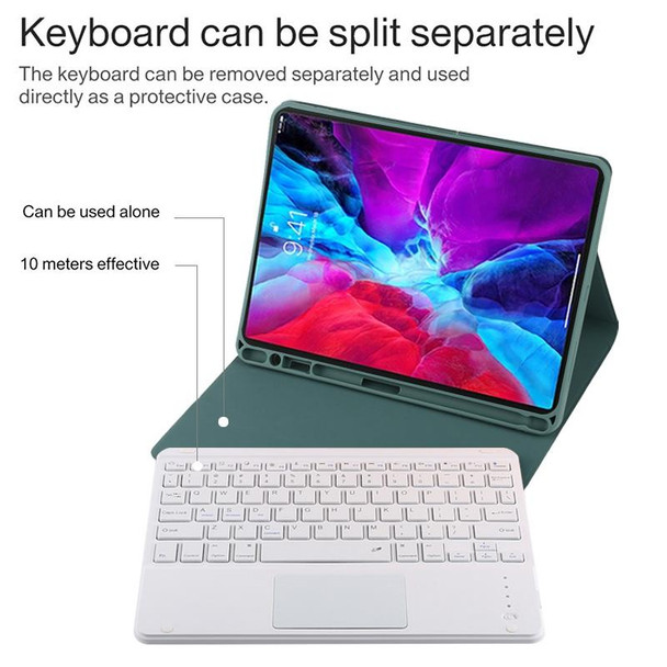 TG11BC Detachable Bluetooth White Keyboard Microfiber Leather Tablet Case for iPad Pro 11 inch (2020), with Touchpad & Pen Slot & Holder (Dark Green)