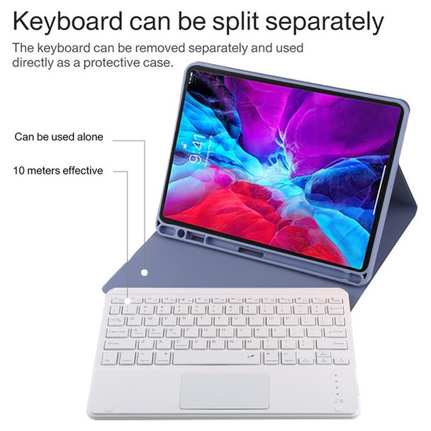 TG11BC Detachable Bluetooth White Keyboard Microfiber Leather Tablet Case for iPad Pro 11 inch (2020), with Touchpad & Pen Slot & Holder (Purple)