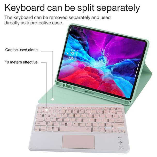 TG11BC Detachable Bluetooth Pink Keyboard Microfiber Leather Tablet Case for iPad Pro 11 inch (2020), with Touchpad & Pen Slot & Holder (Green)