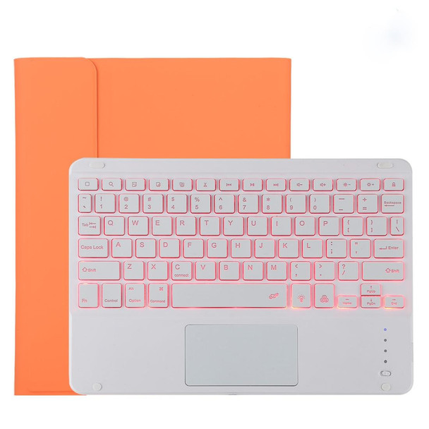 TG11BCS Detachable Bluetooth White Keyboard Microfiber Leather Tablet Case for iPad Pro 11 inch (2020), with Backlight & Touchpad & Pen Slot & Holder (Orange)