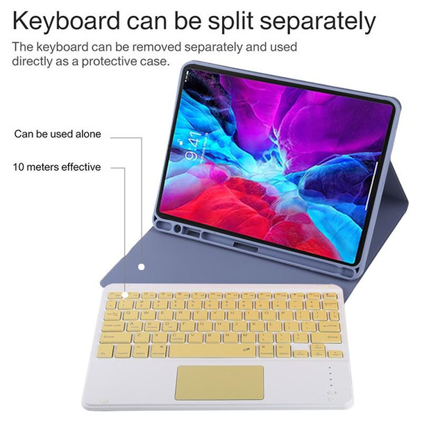TG11BC Detachable Bluetooth Yellow Keyboard Microfiber Leather Tablet Case for iPad Pro 11 inch (2020), with Touchpad & Pen Slot & Holder (Purple)