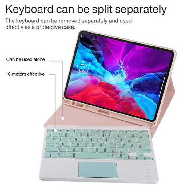 TG11BC Detachable Bluetooth Green Keyboard Microfiber Leather Tablet Case for iPad Pro 11 inch (2020), with Touchpad & Pen Slot & Holder (Pink)