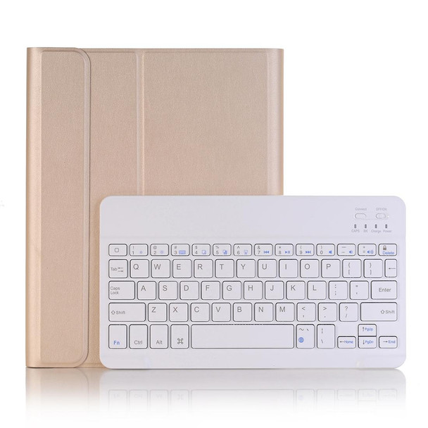 A102B For iPad 10.2 inch 2019 Ultra-thin Detachable Bluetooth Keyboard Leatherette Tablet Case with Stand & Pen Slot Function (Gold)