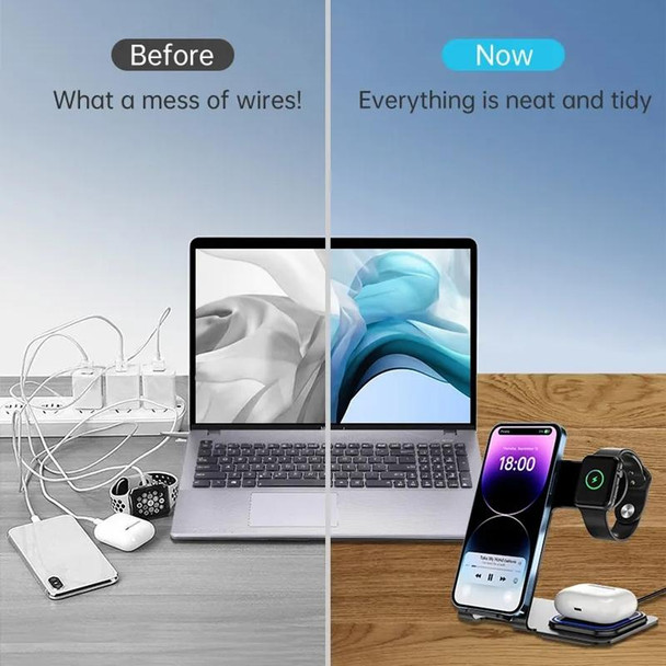 W43 15W 3 in 1 Aluminum Alloy Wireless Charging Stand (Blue)