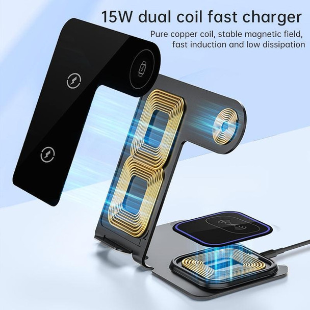 W43 15W 3 in 1 Aluminum Alloy Wireless Charging Stand (Silver)