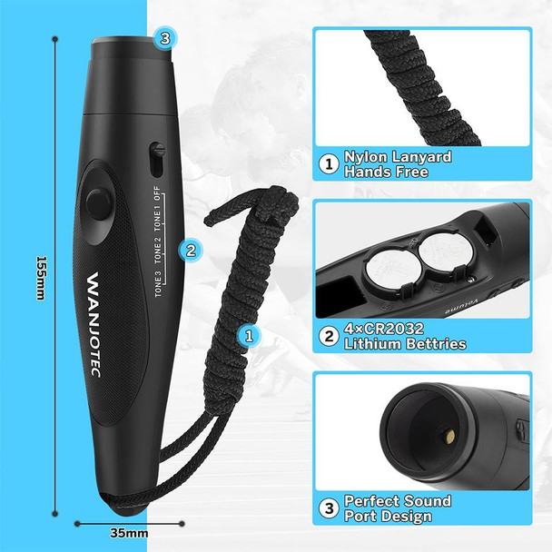 WANJOTEC EW001 Large Volume Outdoor Training Referee Coach Electronic Whistle, Color: Black
