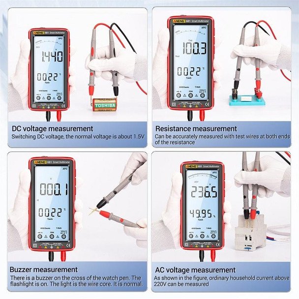 ANENG 681 LCD Digital Display Screen Smart Automatic Range Rechargeable Multimeter(Red)