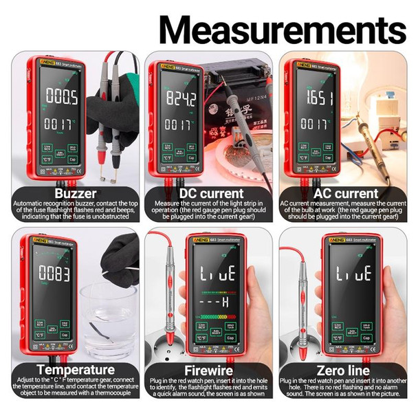 ANENG 683 Smart Touch Screen Automatic Range Rechargeable Multimeter(Red)