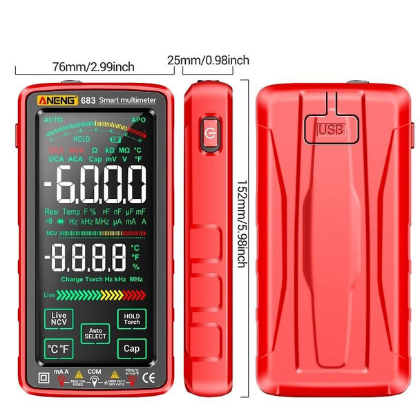 ANENG 683 Smart Touch Screen Automatic Range Rechargeable Multimeter(Red)