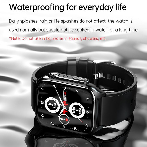 TK12 1.96 inch IP67 Waterproof Silicone Band Smart Watch Supports ECG / Remote Families Care / Bluetooth Call / Body Temperature Monitoring(Black)