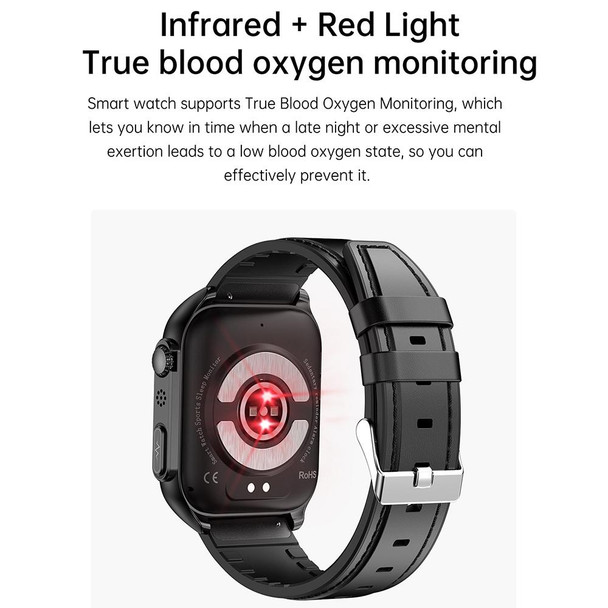 TK12 1.96 inch IP67 Waterproof Leather Band Smart Watch Supports ECG / Remote Families Care / Bluetooth Call / Body Temperature Monitoring(Black)