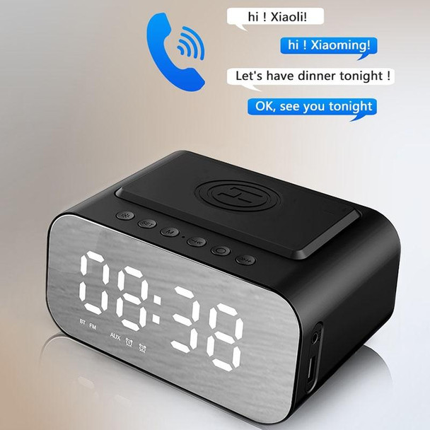 BT510 15W LED Clock Wireless Charging Bluetooth Speaker Multifunctional Smart Mirror Alarm Clock Audio(White)
