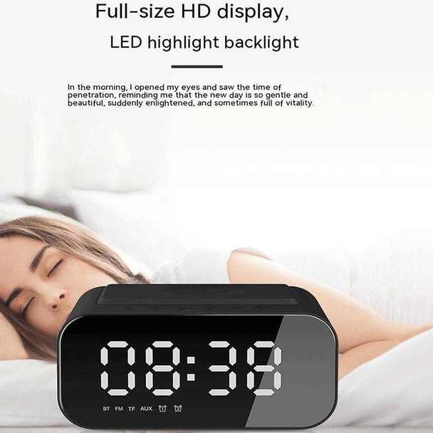 BT510 15W LED Clock Wireless Charging Bluetooth Speaker Multifunctional Smart Mirror Alarm Clock Audio(White)