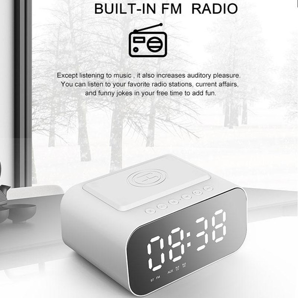 BT510 15W LED Clock Wireless Charging Bluetooth Speaker Multifunctional Smart Mirror Alarm Clock Audio(White)