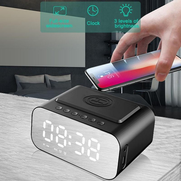 BT510 15W LED Clock Wireless Charging Bluetooth Speaker Multifunctional Smart Mirror Alarm Clock Audio(Iron Black)