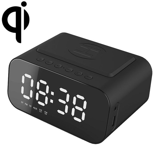 BT510 15W LED Clock Wireless Charging Bluetooth Speaker Multifunctional Smart Mirror Alarm Clock Audio(Iron Black)