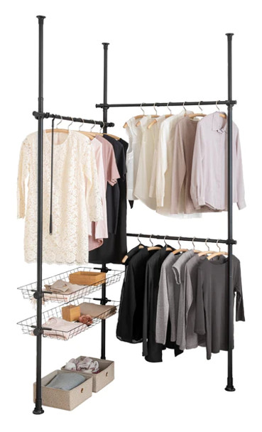 WENKO - Clothing Organiser -Adjustable Telescopic System -Herkules- DUO BLACK