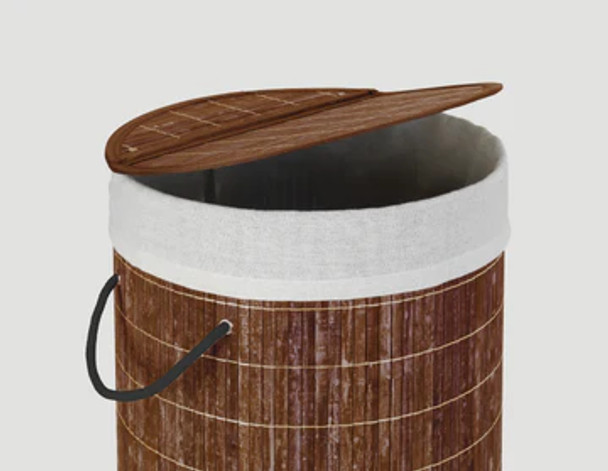 Wenko - Bamboo Laundry Basket 55L - Dark Brown - with Laundry Bag