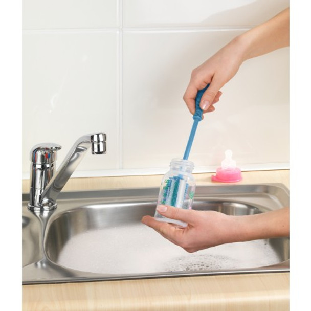 Wenko - Silicone Washing Up & Bottle Brush - Blue - 25Cm