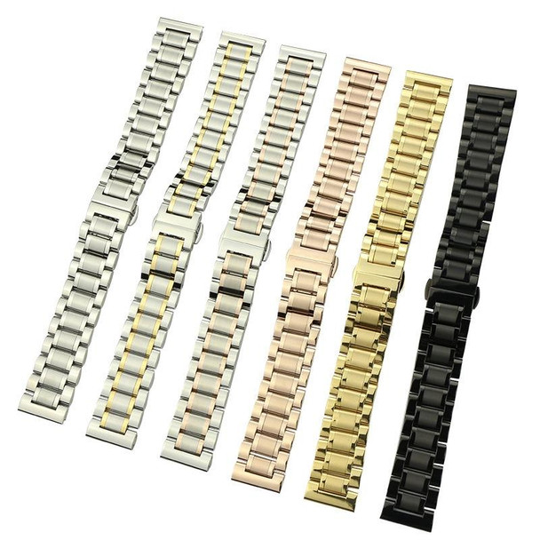 15mm Steel Bracelet Butterfly Buckle Five Beads Unisex Stainless Steel Solid Watch Strap, Color:Intermediate Gold