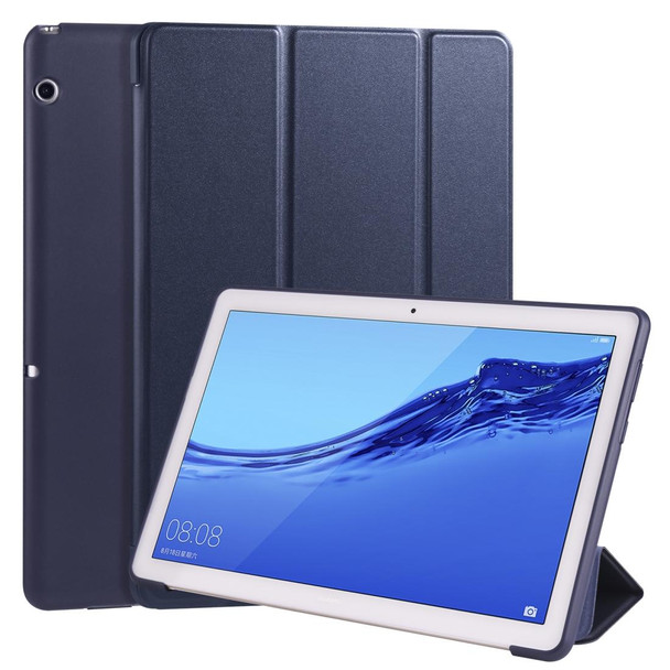 Huawei MediaPad T5 10 inch 3-folding Horizontal Flip PU Leather + Shockproof Honeycomb TPU Case with Holder(Dark Blue)