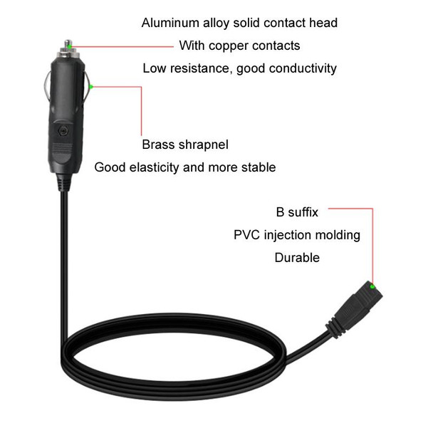 12V/24V Car Refrigerator Cable B Suffix Cigarette Lighter Plug Power Cord, Length: 3m Without Switch