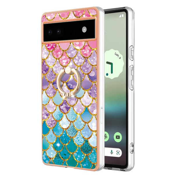 For Google Pixel 6a Electroplating IMD TPU Phone Case with Ring(Colorful Scales)