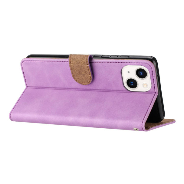 For iPhone 14 Seven Butterflies Embossed Leatherette Phone Case(Purple)