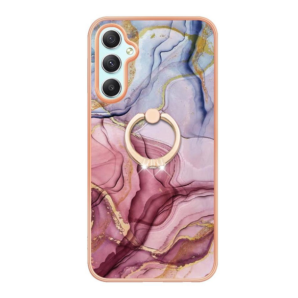 For Samsung Galaxy A24 4G Electroplating Marble Dual-side IMD Phone Case with Ring(Rose Red 014)