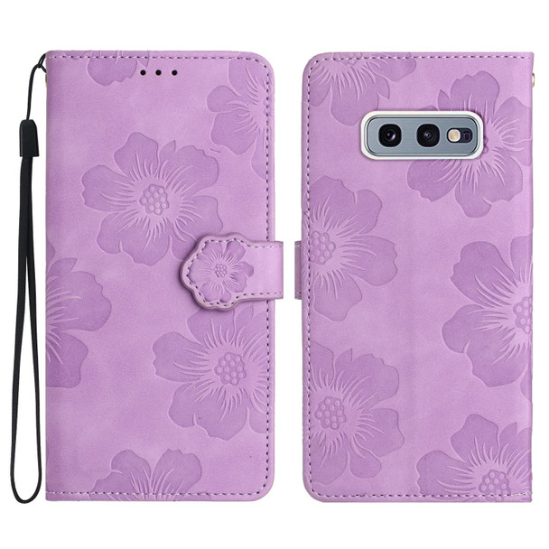 For Samsung Galaxy S10e Flower Embossing Pattern Leatherette Phone Case(Purple)