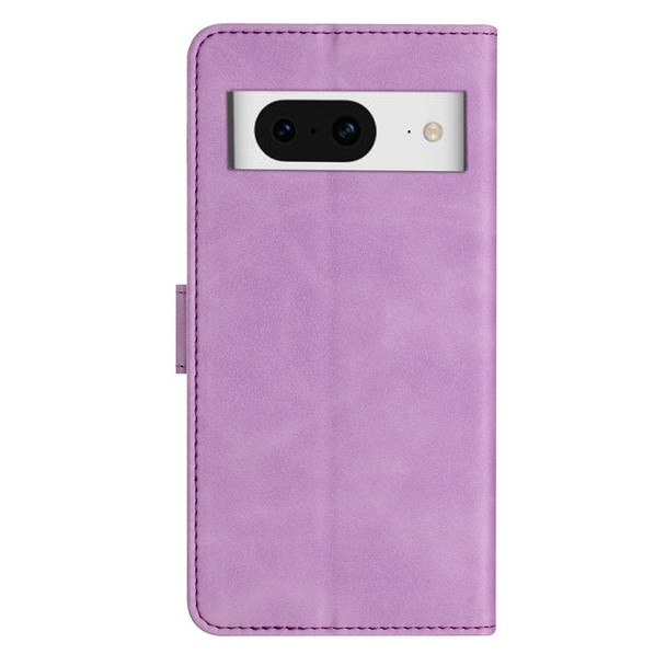 For Google Pixel 8 Seven Butterflies Embossed Leatherette Phone Case(Purple)