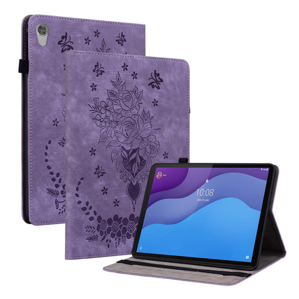 For Lenovo Tab M10 HD 2nd Gen TB-X306X Butterfly Rose Embossed Leatherette Tablet Case(Purple)