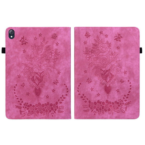 For Lenovo Tab K10 Butterfly Rose Embossed Leatherette Tablet Case(Rose Red)