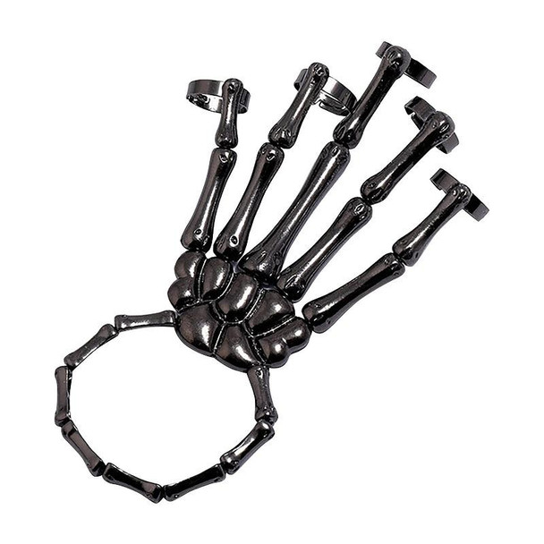 Punk Skull Hand Bone Five Finger Ring Adjustable Integrated Chain(SKU5877 Black)