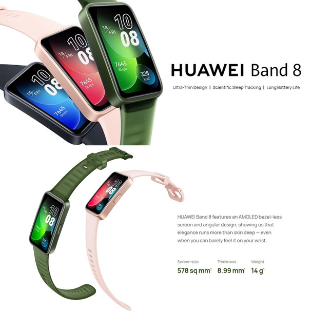HUAWEI Band 8 NFC 1.47 inch AMOLED Smart Watch, Support Heart Rate / Blood Pressure / Blood Oxygen / Sleep Monitoring(Emerald)