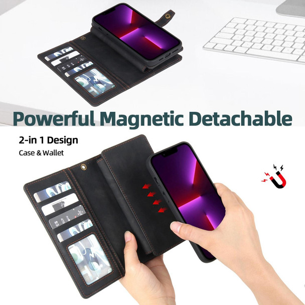 For iPhone 11 Zipper Wallet Detachable MagSafe Leatherette Phone Case(Black)