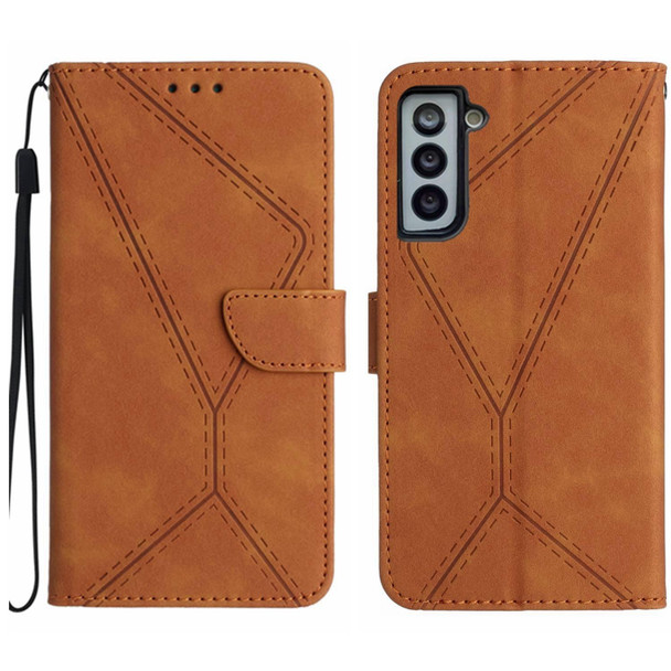 For Samsung Galaxy S21 5G Stitching Embossed Leatherette Phone Case(Brown)