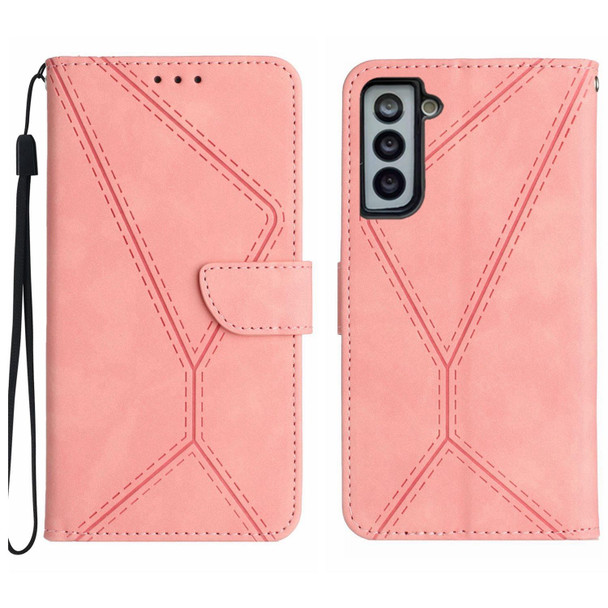 For Samsung Galaxy S21+ 5G Stitching Embossed Leatherette Phone Case(Pink)