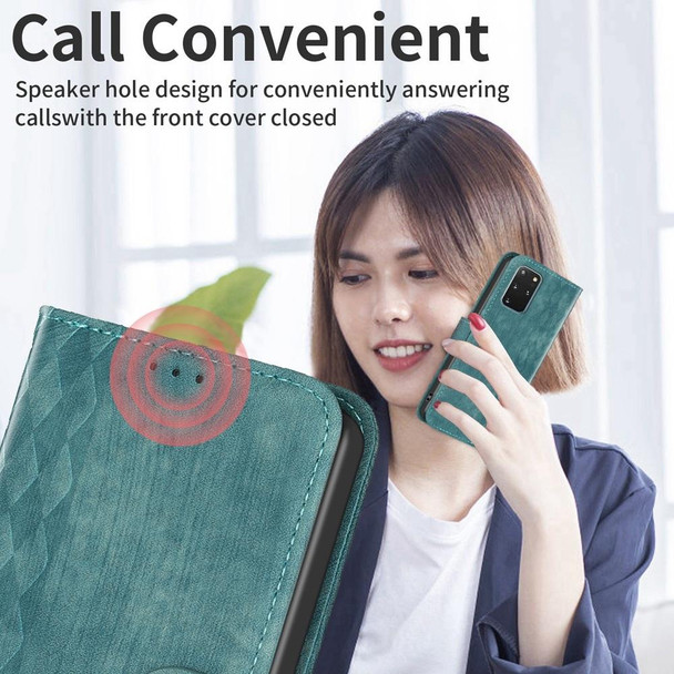 For Samsung Galaxy S20+ Plaid Embossed Leatherette Phone Case(Green)