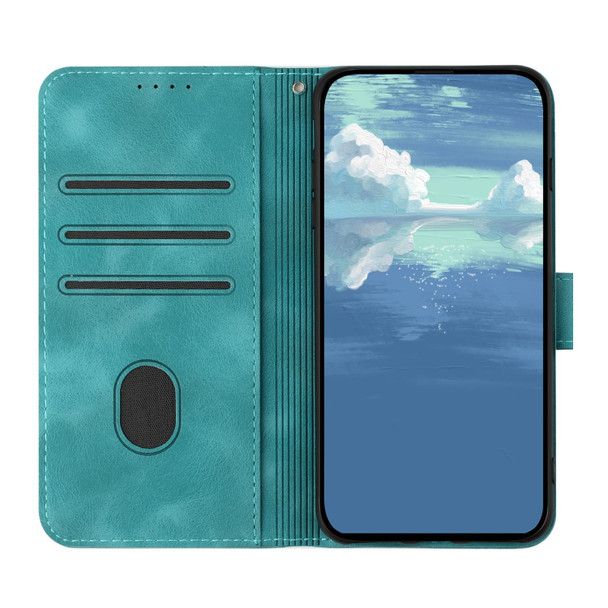For Samsung Galaxy S23 5G Line Pattern Skin Feel Leatherette Phone Case(Light Blue)