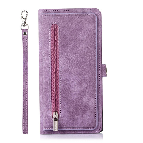 For Samsung Galaxy S21+ Zipper Card Slot Buckle Wallet Leatherette Phone Case(Purple)