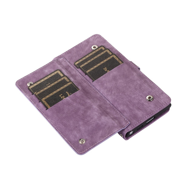 For Samsung Galaxy S21+ Zipper Card Slot Buckle Wallet Leatherette Phone Case(Purple)