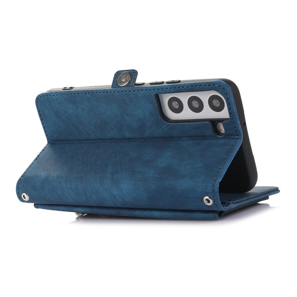 For Samsung Galaxy S21+ Zipper Card Slot Buckle Wallet Leatherette Phone Case(Blue)