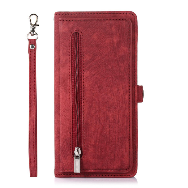 For Samsung Galaxy S21+ Zipper Card Slot Buckle Wallet Leatherette Phone Case(Red)